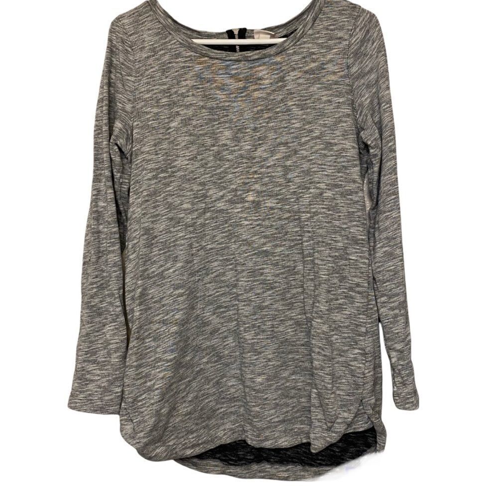 Merona gray Cotton long tunic shirt long sleeve crew neck back zipper -M